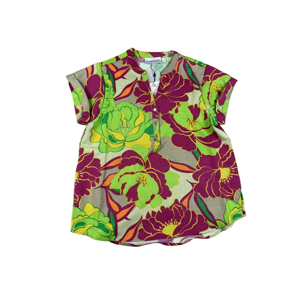 NWT Alex&Parker Floral Print Top Women's‎ XL Tropical Summer Sun Beach Blouse
